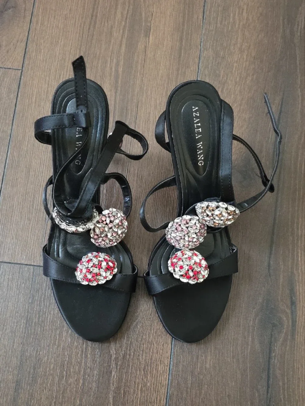 Azalea Wang Akira‎ Black Strappy Heels with Crystal Embellishments